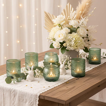 16 Pcs Green Candle Holder for Wedding Table Decor-Green Votive Candle Holders for Rustic Wedding Centerpieces, Bridal Shower Decor, Tea Party Decorations