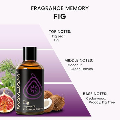 MAYJAM 100ML/3.38FL.OZ Fig Fragrance Oils with Glass Dropper, Essential Oils for Diffusers for Home, Long Lasting Scented Oils for Diffusers Soap Candle Making