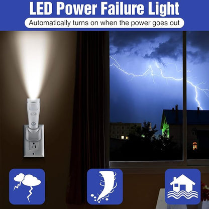Enhon 6 Pack 4 in 1 LED Emergency Lights for Home Power Failure, Rechargeable Plug in Flashlight Motion Sensor Night Light, Automatic Turn On Power Outage Light for Home Hurricane Supplies (White)