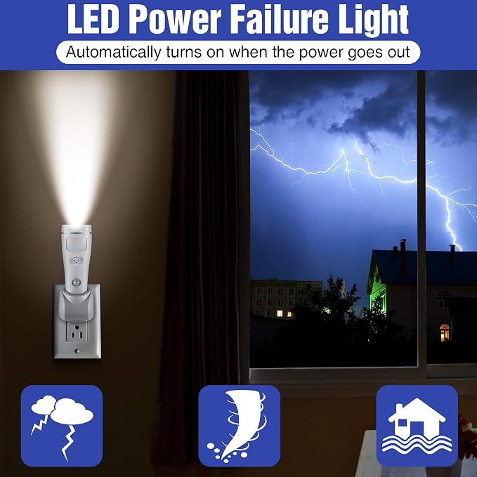 Enhon 2 Pack 4 in 1 LED Emergency Lights for Home Power Failure, Rechargeable Plug in Flashlight Motion Sensor Night Light, Automatic Turn On Power Outage Light for Home Hurricane Supplies (White)