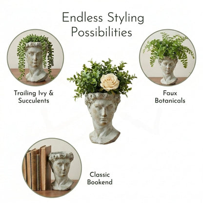 The Bridge Collection Antique Style Old World Greek Statue Head Cement Face Planter Pot