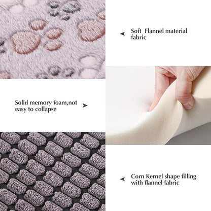 BBVAGSS Reversible Dog Crate Pad, Memory Foam Pet Bed Mat, Soft Warm Machine Washable Sleeping Kennel Mattress for Small Medium Dogs XH079 (36''x23''x1.6'',Grey Paw)