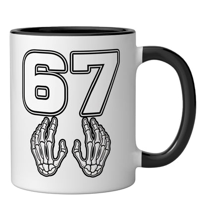 Halloween Number 67 Skeleton Hands Matching Costume Men Ceramic Mug, Black/White