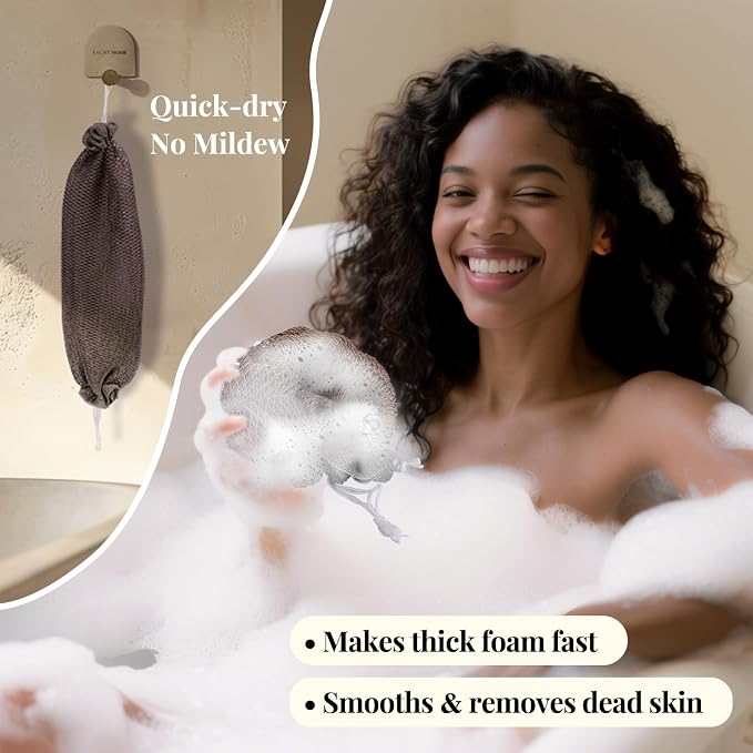 African Net Sponge Authentic-4 Packs African Exfoliating Net Sponge,Bath Sponges for Shower,42 inch Long for Normal to Sensitive Skin, Body Exfoliator Shower(Linen,Olive Green,Brown,Black)