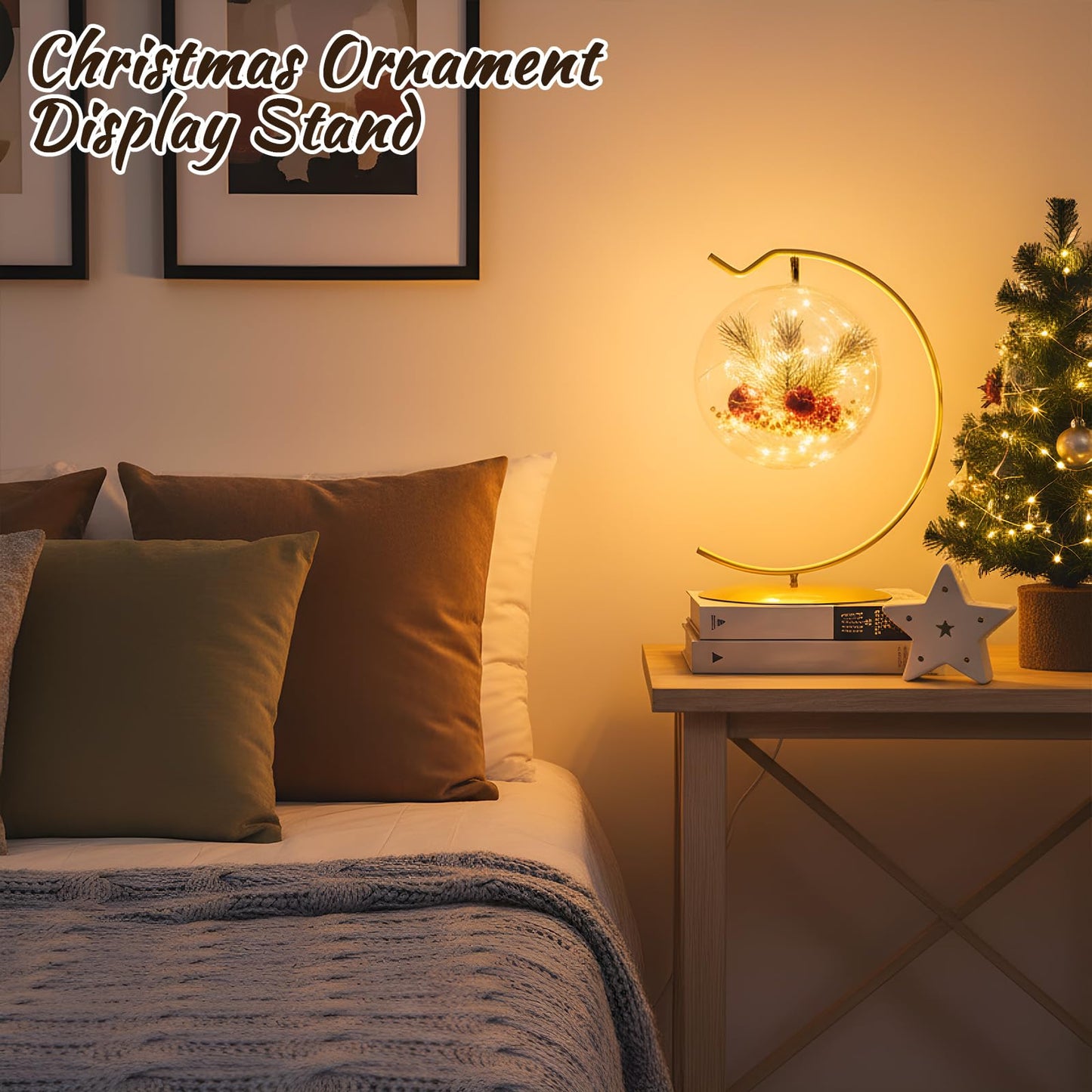 AceOrbit 24 Pcs Ornament Display Stand 6 Inch Iron Hanging Stand Christmas Ornament Hanger Holder Decoration Display Holder Hook for Glass Globe Air Plant Terrarium Table Decor (Gold)
