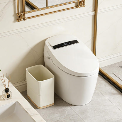 Polytree Bathroom Trash Can 1.8 Gallon(7 Liter) Small Kitchen Garbage Can,Decor Wastebasket for Bedroom Office,Resin Hand-Carved Leather Beige