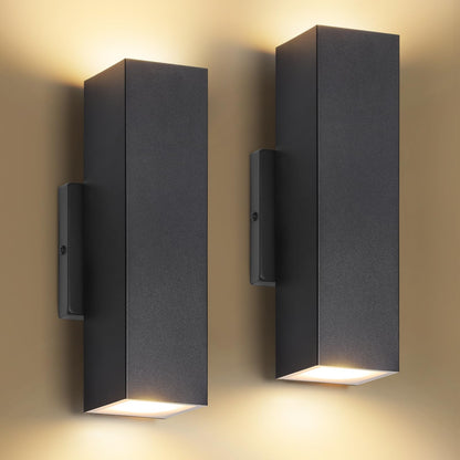 BesLowe 2-Pack Outdoor Wall Lights, LED Up and Down Sconces, Black, Metal, 11.75in Model B04048L