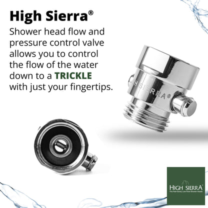 High Sierra® - All Lead-Free Brass Trickle Valve For Shower Heads. For Pause & Pressure Control. Easy To Push Button Reduces The Flow of Water or Shuts It Off to Just a Trickle - Matte Black
