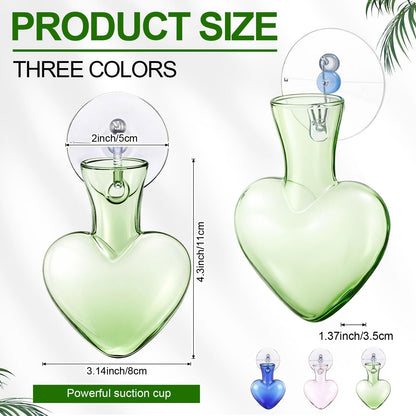 Zhehao 3 Pcs Propagation Vases Hanging Window Propagation Stations Glass Heart Shaped Plant Vase with Suction Cups Air Planter Terrarium for Hydroponics Home Decor Plant Lovers Gifts