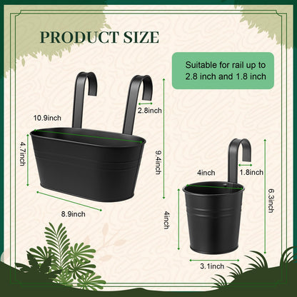 Romooa 16 Pcs Hanging Flower Pots Planters for Outdoor Metal Iron Wall Flower Planter Baskets for Railing Fence Balcony Garden Yard Home Indoor Decoration with Detachable Hooks(Black)