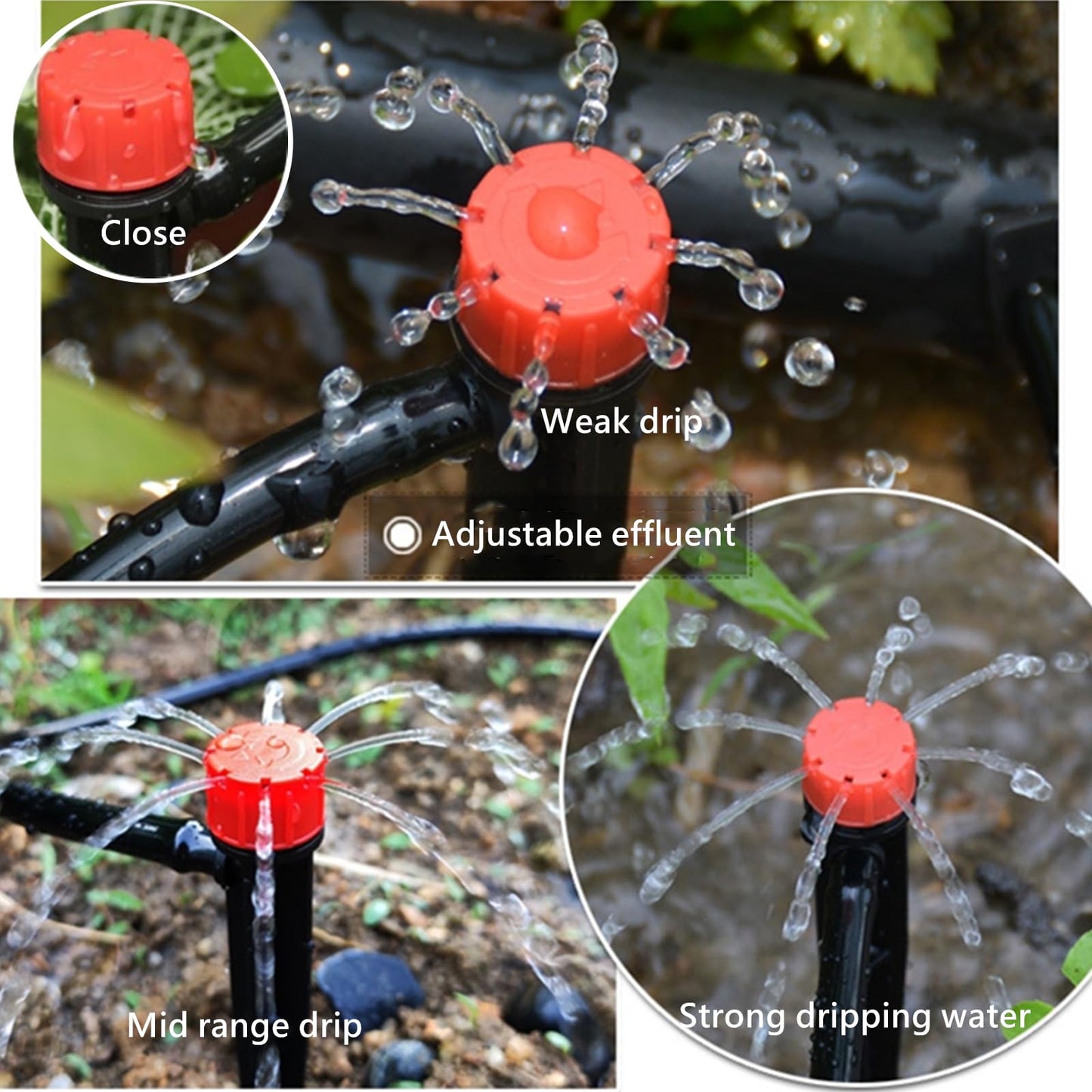 PRUNkuar 50pcs Drip Emitters for 1/4" Drip Irrigation Tubing, Adjustable 360 Degree Water Flow Drippers on 5" Arrow Stake, Garden Irrigation Drippers for (4-7mm) Watering System