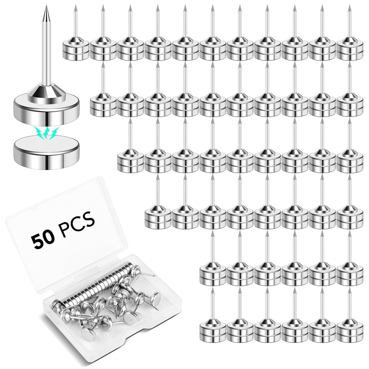 E BAVITE Magnetic Pushpins, 50 Sets Magnet Thumb Tacks for Whiteboard Wall Cork Board Bulletin Cute Decorative Push Pins Clip Magnetic Photo Poster Hanger