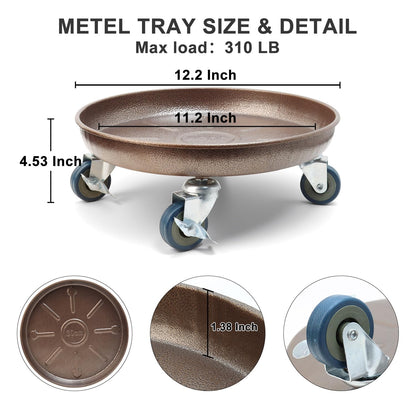 YUFDA 2 Pack 12.2 Inch Metal Plant Caddy With Lockable Wheels,Plant Stand Dolly for Heavy Planter,Wheeled Planter Saucer Tray,Rolling plant stand,Heavy-Duty Plant Caddy for Indoor and Outdoor(Copper)