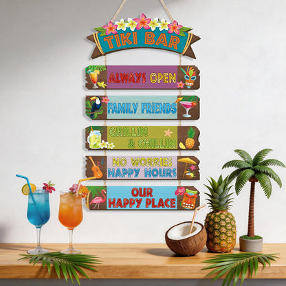HOURIA Funny Tiki Bar Welcome Hanging Wood Sign,Tropical Hawaiian Luau Party Decorations(11.4"X21"),Funny Summer Tiki Bar Decor, Carnival Aloha Decoration for Outside Patio Backyard Beach
