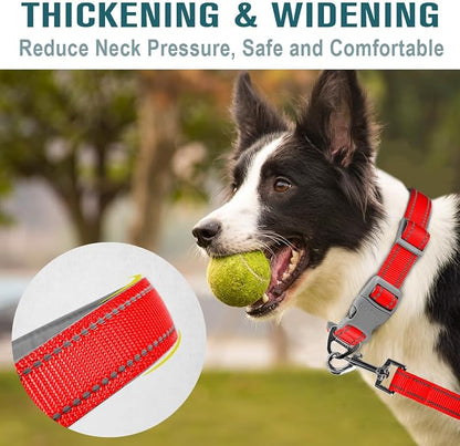 Dog Collar for Medium Small Large Dogs Reflective with Leash,Collar and Leash for Dogs,Soft Neoprene Padded 2 Pack(Red,M)