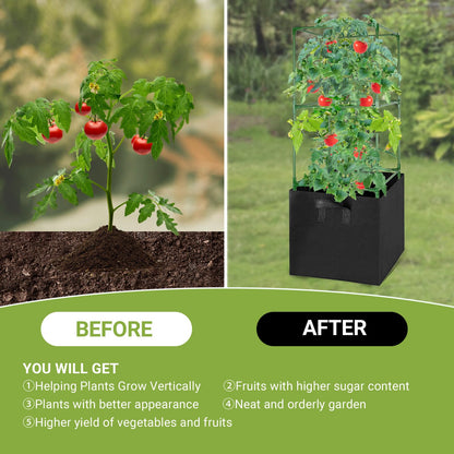 MQHUAYU 2 Pack Tomato Cages with 17 Gallon Grow Bags, 47” Heavy Duty Square Tomato Plant Stakes Support Cages Trellis for Garden Climbing Vegetables Flowers Fruits (47IN Tall, Extra-Bold)