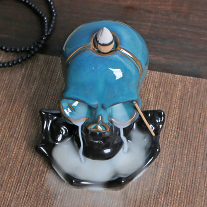 NVKIC Backflow Ceramic Incense Burner for Incense Cones Creative Skull Shape Incense Stick Holder,Mediation Gift,Home Decor Blue Skull