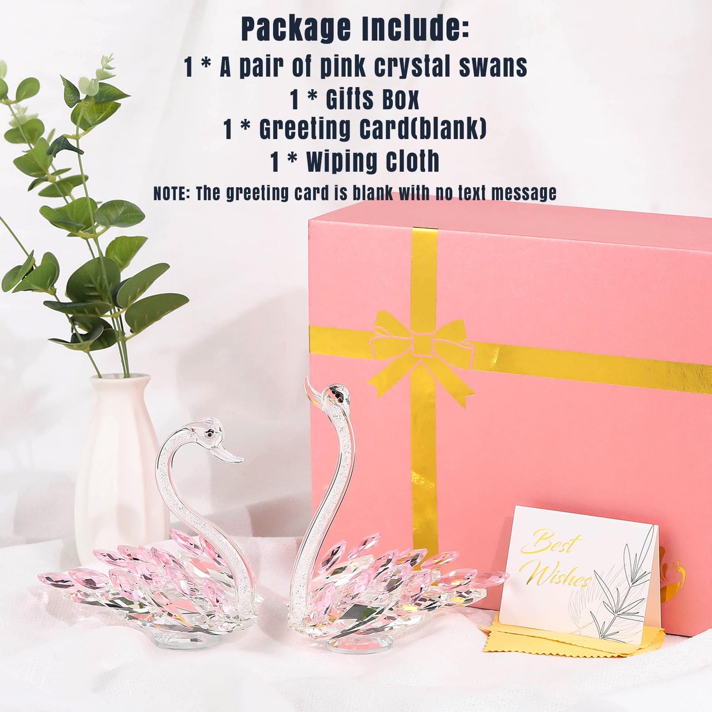 Set of 2 Crystal Pink Swans Anniversary Wedding Gifts for Women, Mom, Couple, Swan Figurines Collectibles Birthday Presents Keepsake for Parents Home Decor (6.5in Gift Boxed)