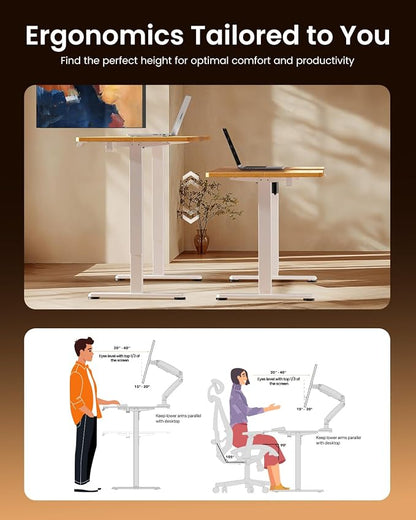 ErGear Height Adjustable Electric Standing Desk, 63 x 28 Inches Sit Stand up Desk, Memory Computer Home Office Desk, Light Vintage Brown