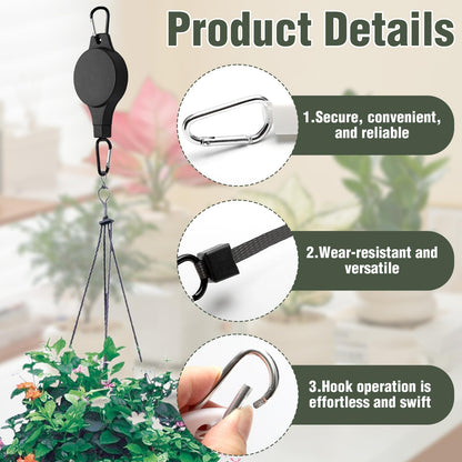Muomdid 4-Pack Retractable Plant Hanger, Adjustable Height Plant Pulley Hook for Indoor Outdoor Hanging Baskets, Flower Pots, Bird Feeders, Black & White