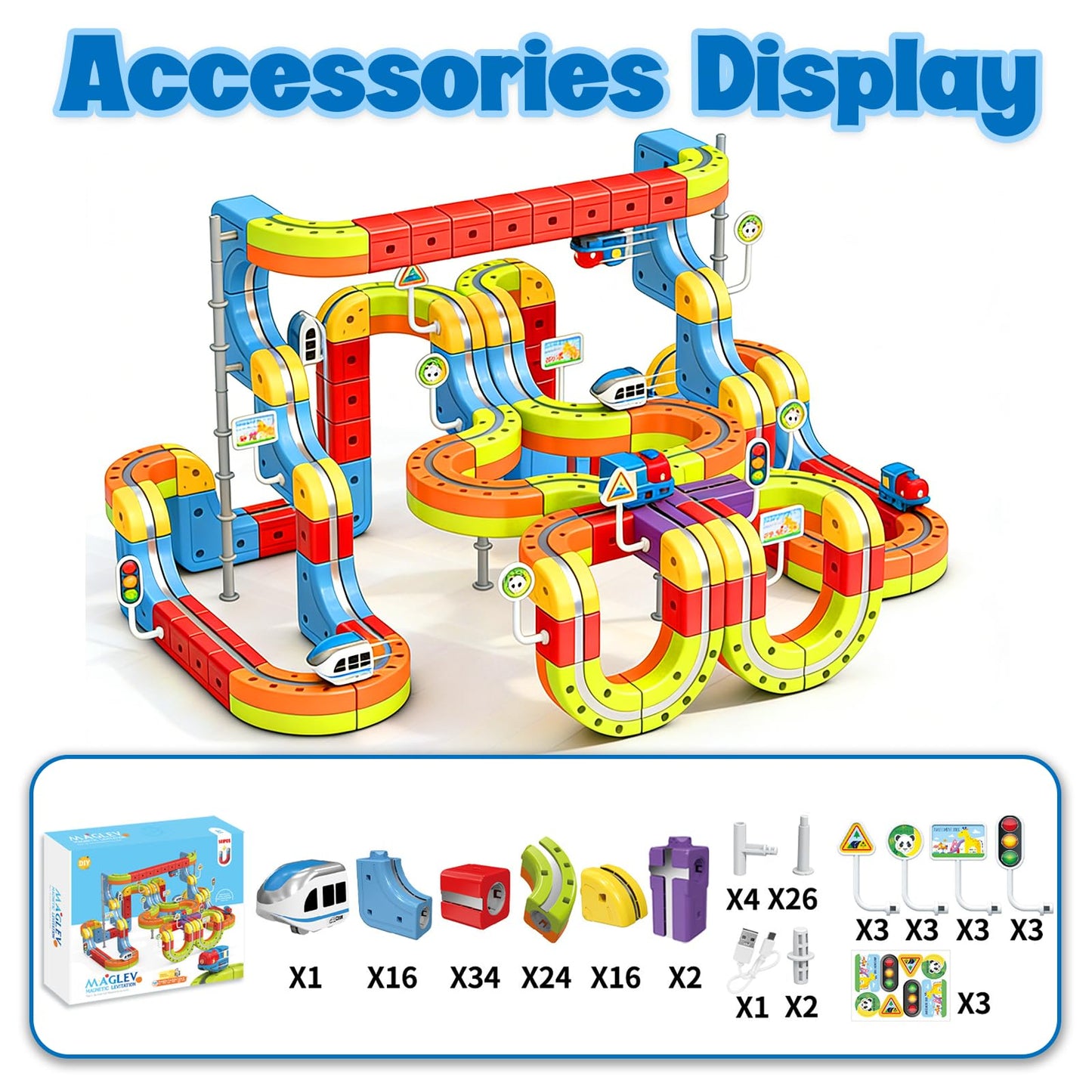 3D Infinity Cube Track Magnetic Electric Train Set for Kids 4 6 7 8,Toy Vehicle Playsets for Toddlers 3-5 Train Set Learning Gift,141 Pcs/2 car