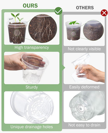 homenote 6.7 Inch Clear Nursery Pots 14 Pack with Drainage and Plant Saucers, Rigid High Transparency Plastic Nursery Pots for Plants,Thick Walled Planter Nursery Pots with Upgraded Drainage Holes