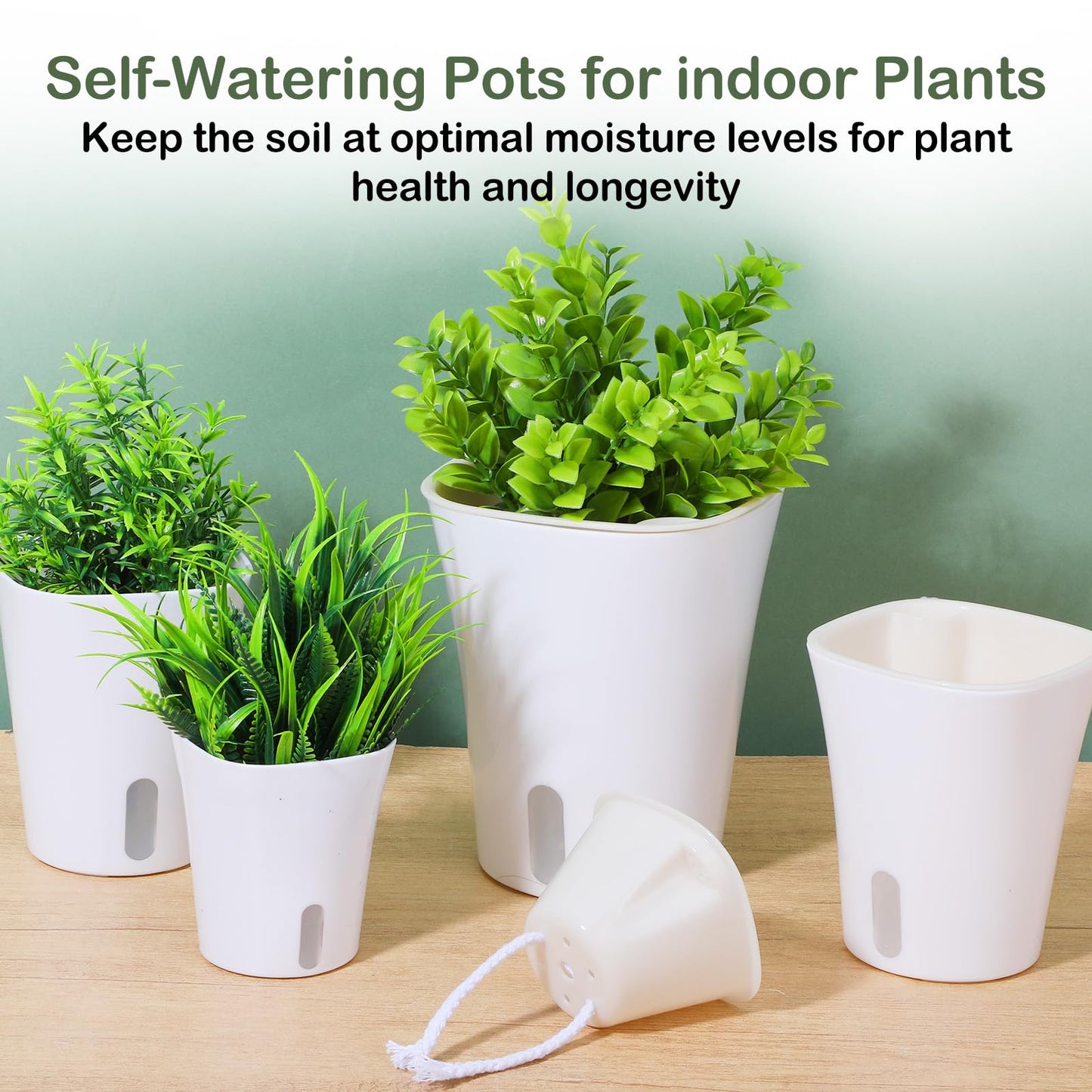 Meyeyaia 18 Pcs Self Watering Pots 3 Sizes Plastic Self Watering Planters Small Flower Plant Pot with Inner White Pot for Indoor House Plants, Flower (3", 4", 5")
