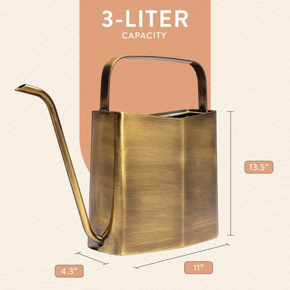 Modern Sprout Brass Finish Plant Watering Can - 3L Capacity - Long Spout Stainless Steel Vessel for Outdoor & Indoor Plants - Rust Resistant - Garden Accessory for Houseplants & Decorative Use