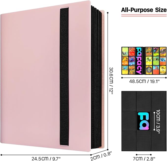 【2026】Trading Card Binder 9 Pocket, Premium Sports Collection Binder Game Cards Book with Sleeves Side Loading, Anti-open Strap Double Sided Waterproof 360 Card Folder