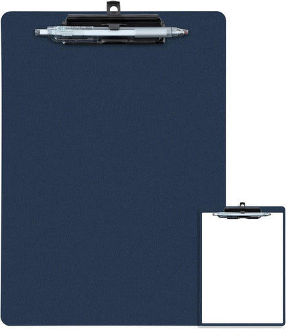 Clipboard with Pen Holder, Plastic Clipboard with Low Profile Metal Clip, Hanging Clip Boards Holds 8.5x11 Inch Papers, Standard A4 Letter Size Clip Boards for Offices & School, Blue