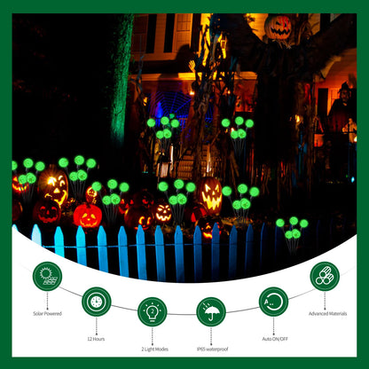 MOUOUSO Solar Halloween Lights，2 Pack Outdoor Halloween Decorations Lights, 12LED Green Eyeball Swaying Lamps for Garden Decor, Yard, Lawn, Party Decorations