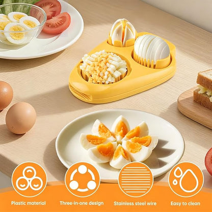 3 in 1 Boiled Egg Slicer, 3 Slice Modes Chopper Cutter with Brush, Manual Egg Slicer Steel Wire Dicer for Hard Boiled Eggs, Kitchen Gadget for Soft Fruit Butter, Labor Saving (Yellow)