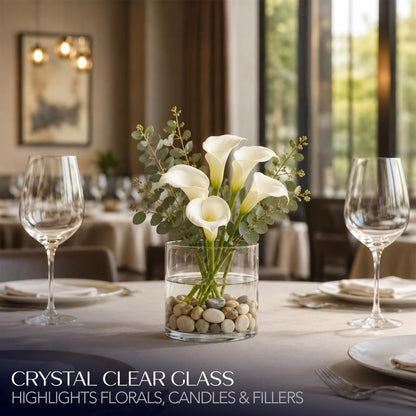 Royal Imports Flower Glass Vase Decorative Centerpiece for Home or Wedding - Cylinder Shape, 5"x5", Clear