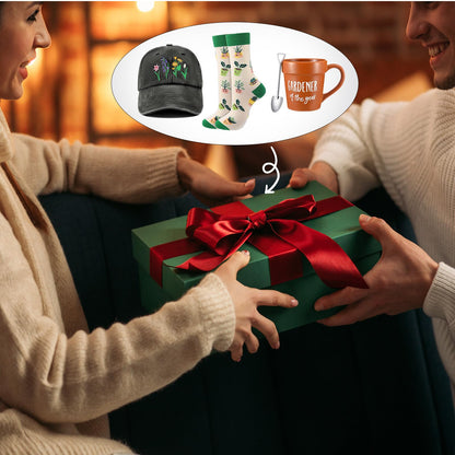 Sunnychicc 4 Pcs Gift Set for Plant Lovers Women, Mother's Day, Birthday Plants Themed Gift Set with 15oz Coffee Cup Gardening Hat Gardener Plant Socks Shovel Spoon for Lady Mom Gardening Supplies
