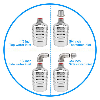 2 Pack Float Valve, Automatic Water Level Control Valve with 1/2inch to 3/4inch 1inch Adapter for Water Tank, Aquariums, Livestock Trough (2)