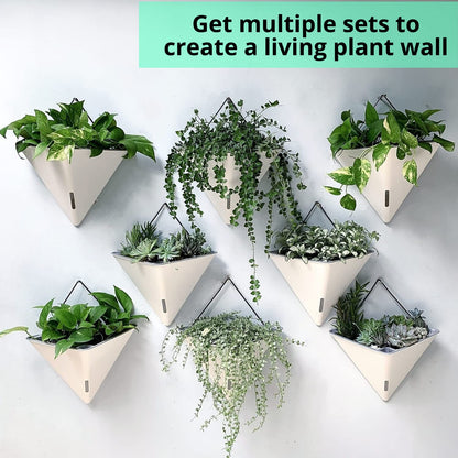 LaLaGreen Bundle - 12" x 2 Pack Black + 12" x 2 Pack White Large Self Watering Geometric Hanging Flower Vase Vessel with Metal Hanger, Modern Stylish Wall Mounted Succulent Pot Holder Decor