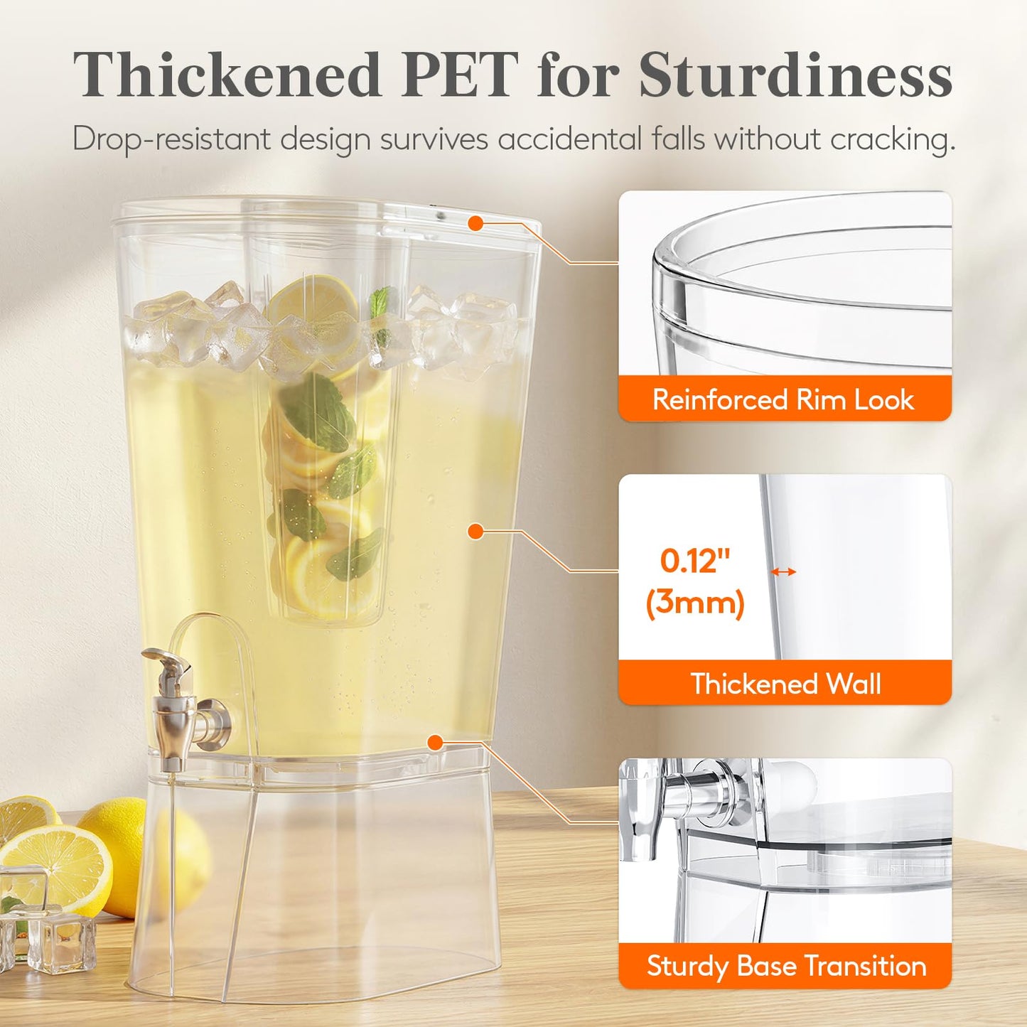 Lifewit 3 Gallon Drink Dispenser for Parties, Large Plastic Beverage Container with Fruit Infuser & Leak-Proof Spigot, BPA Free Water Pitcher for Juice/Tea/Lemonade - Ideal for Bar & Outdoor
