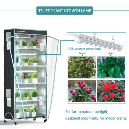 Indoor Greenhouse 6-Tier Plant Stand with Grow Lights, Fully Covered, Thermometer & Timer | 5 Sets T8 Lights, Perfect for Seedlings & Flowering, 30" W x 14" D x 72" H