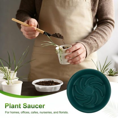 M METERXITY 2-Pack Plant Saucer, 7.4 Inch/ 18.8cm Plastic Plant Trays Thicker for Pots/Indoor/Outdoor/Water Drainage and Protection, Flowerpot Drip Tray [Dark Green]