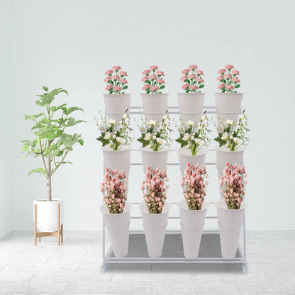 Knwigoe 3-Tire Flower bar with 12 Buckets ,Flower Stand Bart,Flower Cart Display Mental Outdoor Plant Carts for Patio Garden Balcony