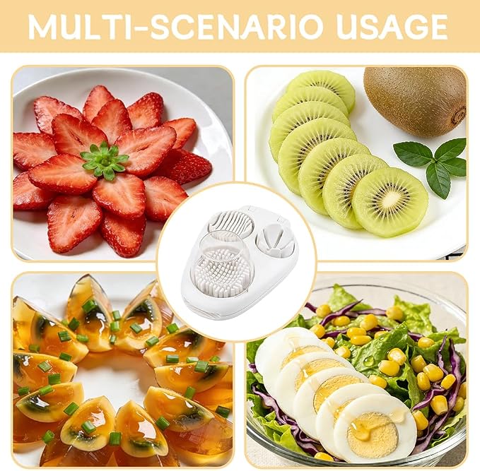 3 in 1 Boiled Egg Slicer, Manual Egg Cutter with 3 Slice Modes, Stainless Steel Kitchen Gadget for Hard Boiled Eggs, Butter, Strawberry, Tomato, Cheese, Easy to Clean & Store (COLOR:White)