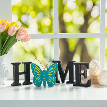 Glitzhome Interchangeable Home Table Signs with 13 Pcs Seasonal Icons, Wooden Changeable Home Sign for Holiday Decor, HOME Letter Sign Ornaments Set Interchangeable Holiday Decorative Shelf Blocks