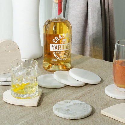 Koville Marble Coaster Set of 4, Round White Coasters, 4" Cup Coasters for Drinks, Heat Resistant Coaster for Coffee Table Home Office Bar Decor(Namib Fantasy)