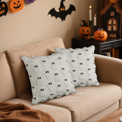 Artmag Halloween Ghost Pillow Covers 22x22 Set of 2, Soft Plush Faux Farmhouse Throw Pillow Cases for Fall Thanksgiving Halloween Holiday Decorations White