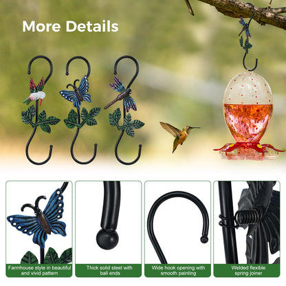Kitwinney Large Decorative S Hooks, Set of 3 Plant Hangers, Beautiful and Vivid Plant Hook for Hanging Outdoor Indoor Garden Plants, Flower Baskets, Pots, Bird Feeders
