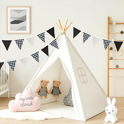 G2PLUS Black and White Gingham Fabric Bunting Banner, 32Ft Cotton Burlap Triangle Garland for Soccer Party, Game Day, Racing Car Party, Birthday, Graduation & Outdoor Decorations