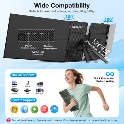 Laptop Screen Extender, Ultra-Thin 15.6" FHD 1200P 16:10 Portable Monitor for Laptop, Lightweight Travel Monitor Extender Plug & Play for 14.2"-17.3" Laptops, Compatible with Wins/Mac/Android/Chrome