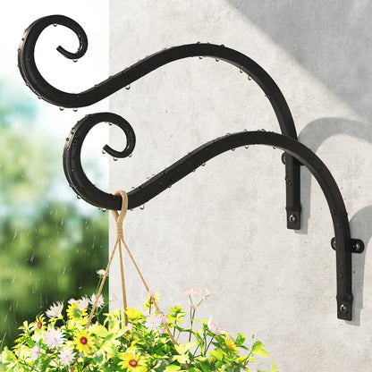 LASZOLA 2 Pack 12 Inch Hanging Plant Brackets, Heavy Duty Iron Wall Hooks for Planter, Bird Feeder, Wind Chime, Lantern, Rust Proof Decorative Hangers for Indoor Outdoor Garden Patio Fence, Black