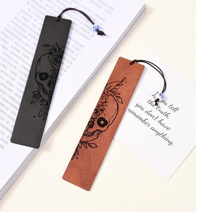 4 Pcs Wooden Bookmark Set, Book Marks for Book Lovers, Unique Bookmarks Gifts for Men Boy (Dragon and Skull)