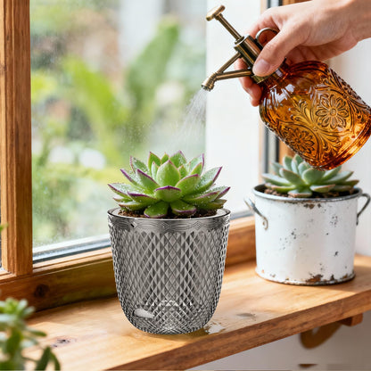QCQHDU 2 Pack Self Watering Pots, 7.2 Inch Flower Pots with Drainage Holes and Water Filling Port, Plastic Garden Planter for Indoor Outdoor Plants (Gray)